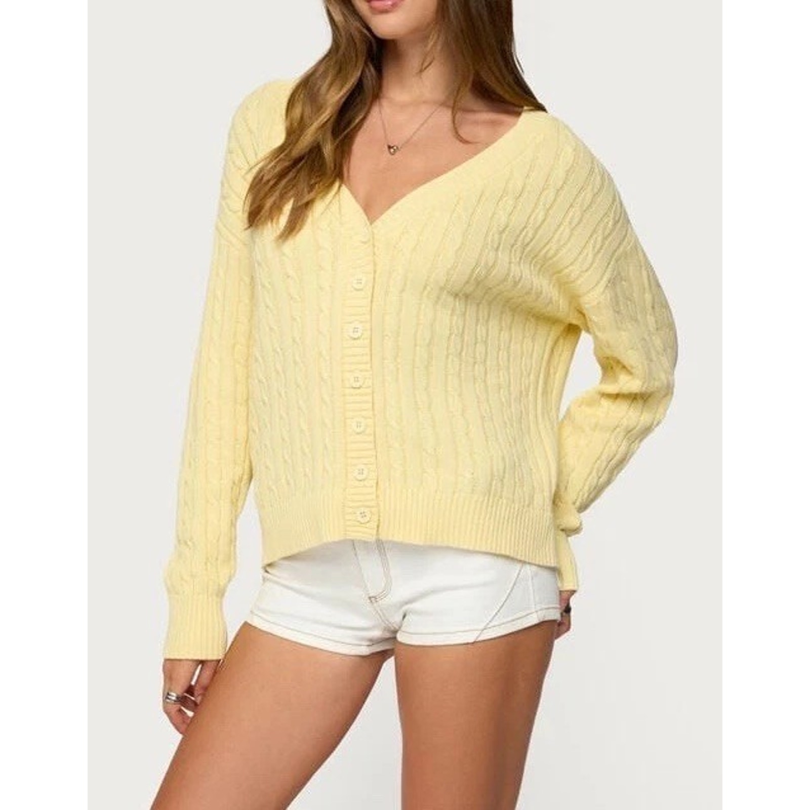 Edikted Francine Oversized V Neck Cardigan Nwt Yellow Medium